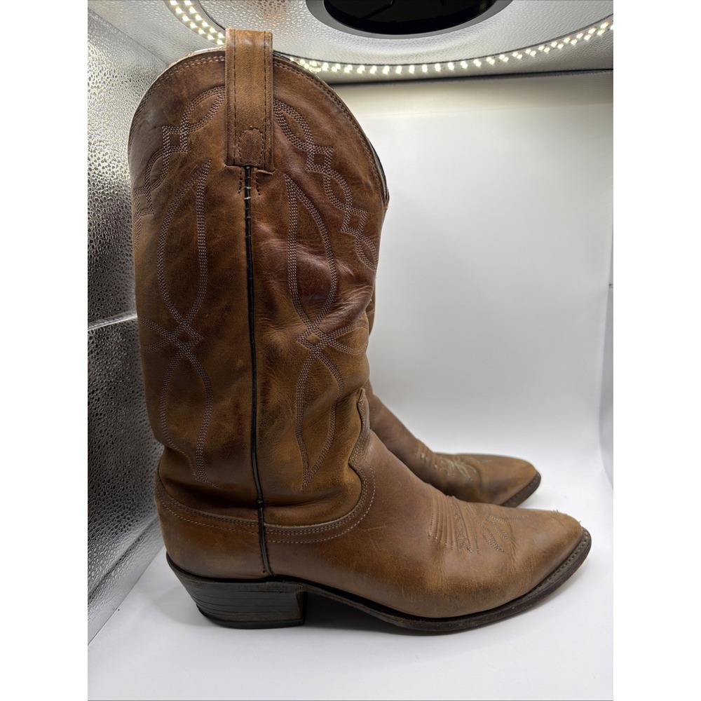 Dan Post Western Cowboy Boots Mens 10D Brown Tan Leather Vintage USA